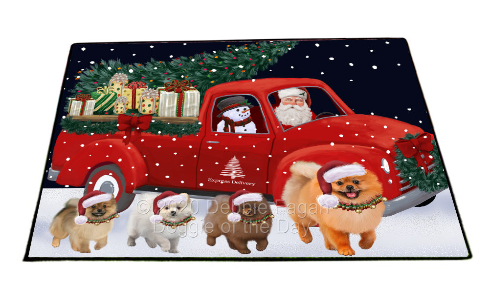 Christmas Express Delivery Red Truck Running Pomeranian Dogs Indoor/Outdoor Welcome Floormat - Premium Quality Washable Anti-Slip Doormat Rug FLMS56677