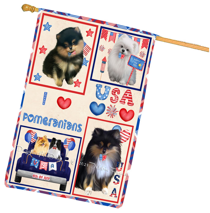 4th of July Independence Day I Love USA Pomeranian Dogs House flag FLG66981