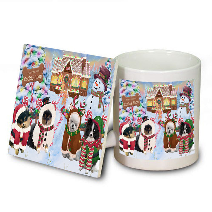 Holiday Gingerbread Cookie Shop Pomeranians Dog Mug and Coaster Set MUC56502