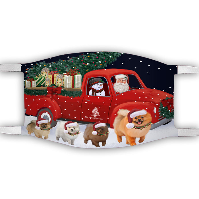 Christmas Express Delivery Red Truck Running Pomeranian Dogs Face Mask FM49887