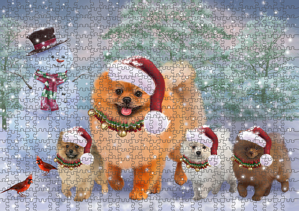 Christmas Running Family Pomeranian Dogs Puzzle with Photo Tin PUZ97312