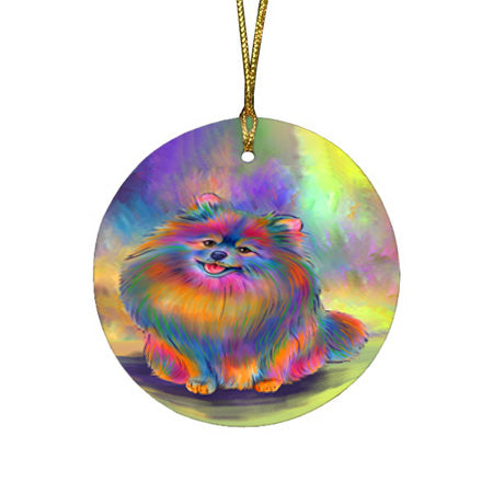 Paradise Wave Pomeranian Dog Round Flat Christmas Ornament RFPOR57081