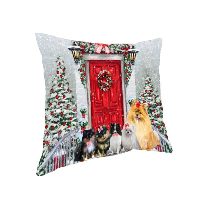 Christmas Holiday Welcome Pomeranian Dogs Pillow with Top Quality High-Resolution Images - Ultra Soft Pet Pillows for Sleeping - Reversible & Comfort - Ideal Gift for Dog Lover - Cushion for Sofa Couch Bed - 100% Polyester