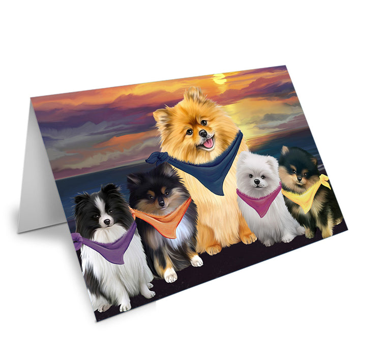 Family Sunset Portrait Pomeranians Dog Handmade Artwork Assorted Pets Greeting Cards and Note Cards with Envelopes for All Occasions and Holiday Seasons GCD54836
