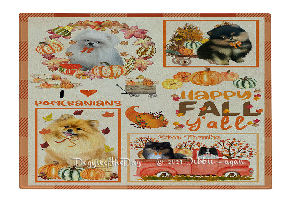 Happy Fall Y'all Pumpkin Pomeranian Dogs Cutting Board - Easy Grip Non-Slip Dishwasher Safe Chopping Board Vegetables C79957
