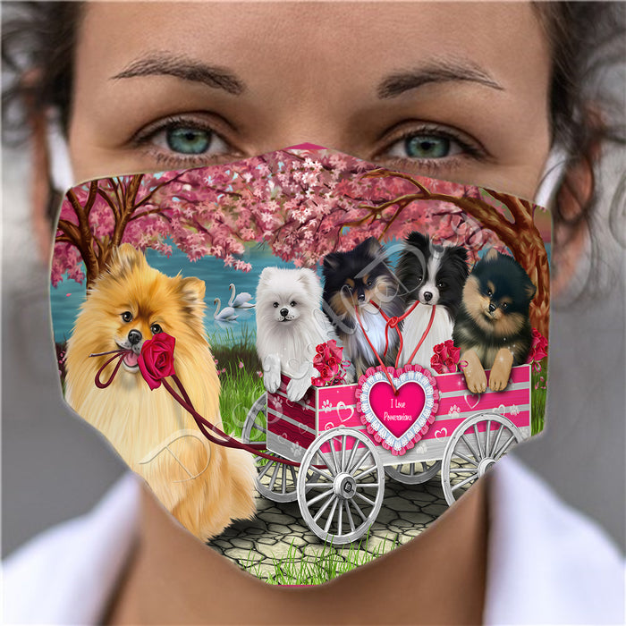 I Love Pomeranian Dogs in a Cart Face Mask FM48168