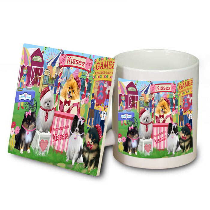 Carnival Kissing Booth Pomeranians Dog Mug and Coaster Set MUC55905