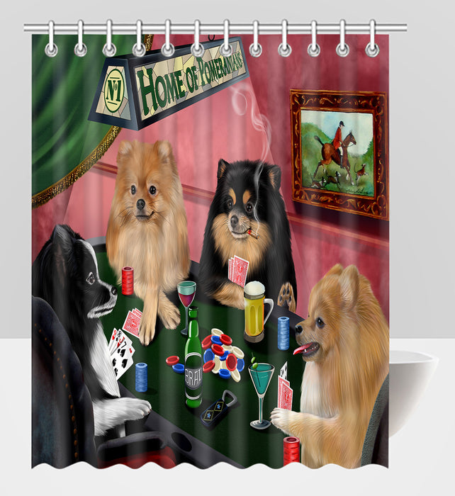 Home of  Pomeranian Dogs Playing Poker Shower Curtain