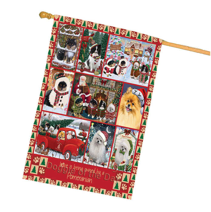 Love is Being Owned Christmas Pomeranian Dogs House Flag FLG66082