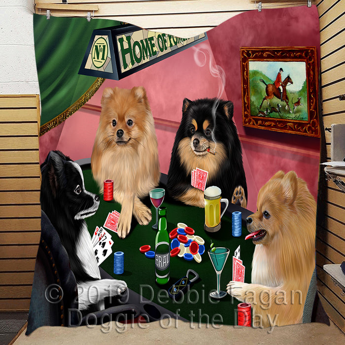 Home of  Pomeranian Dogs Playing Poker Quilt