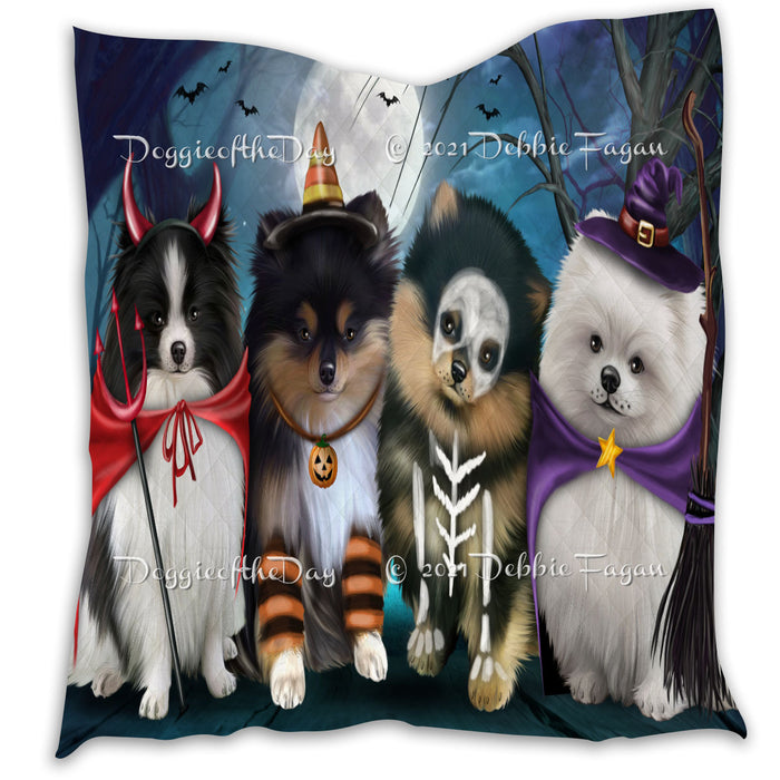 Happy Halloween Trick or Treat Pomeranian Dogs Lightweight Soft Bedspread Coverlet Bedding Quilt QUILT60481