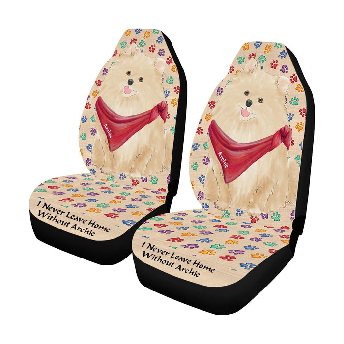 Personalized I Never Leave Home Paw Print Pomeranian Dogs Pet Front Car Seat Cover (Set of 2)