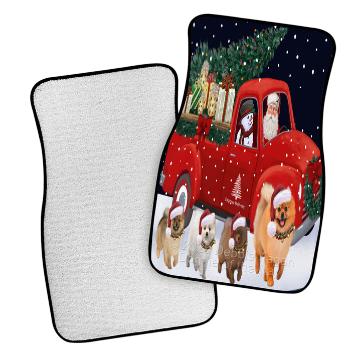 Christmas Express Delivery Red Truck Running Pomeranian Dogs Polyester Anti-Slip Vehicle Carpet Car Floor Mats  CFM49534