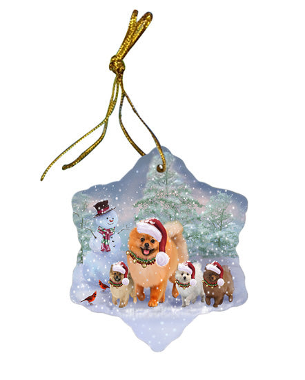 Christmas Running Family Pomeranian Dogs Star Porcelain Ornament SPOR57421