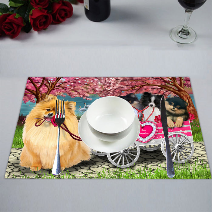 I Love Pomeranian Dogs in a Cart Placemat