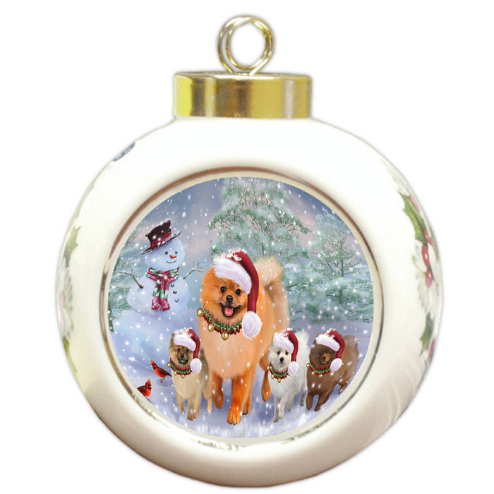 Christmas Running Family Pomeranian Dogs Round Ball Christmas Ornament RBPOR58262