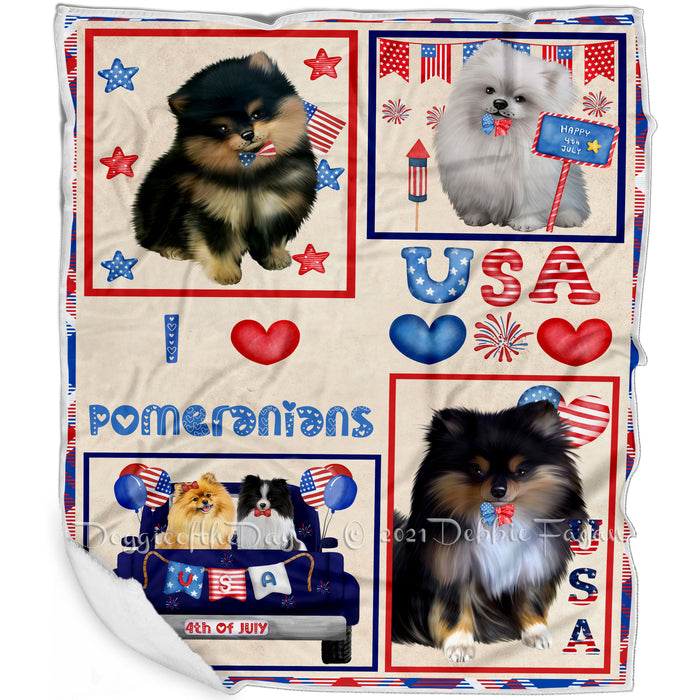 4th of July Independence Day I Love USA Pomeranian Dogs Blanket BLNKT143528