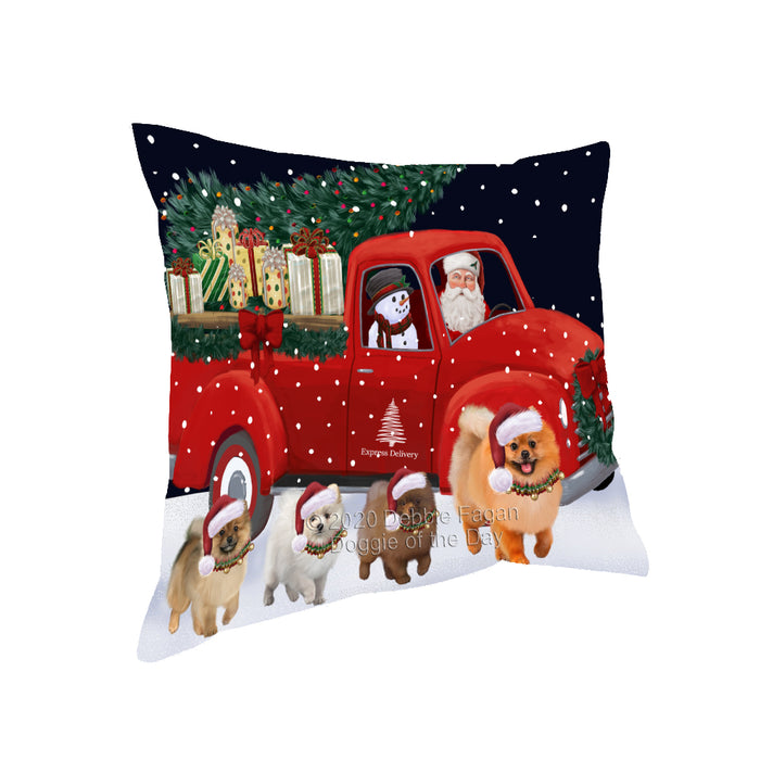 Christmas Express Delivery Red Truck Running Pomeranian Dogs Pillow PIL86156
