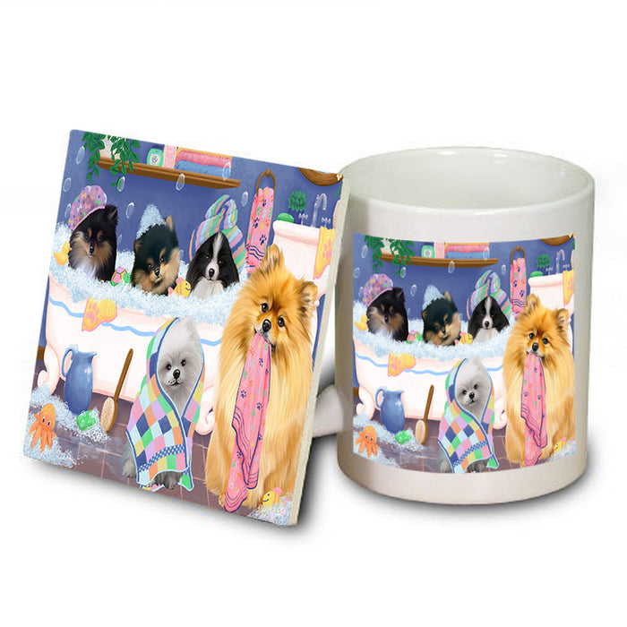 Rub A Dub Dogs In A Tub Pomeranians Dog Mug and Coaster Set MUC56801