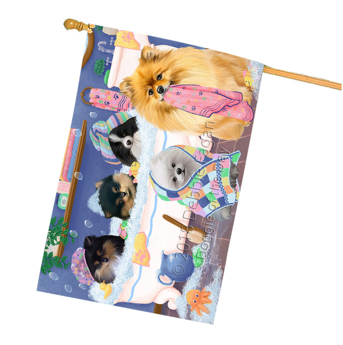 Rub A Dub Dogs In A Tub Pomeranians Dog House Flag FLG57493