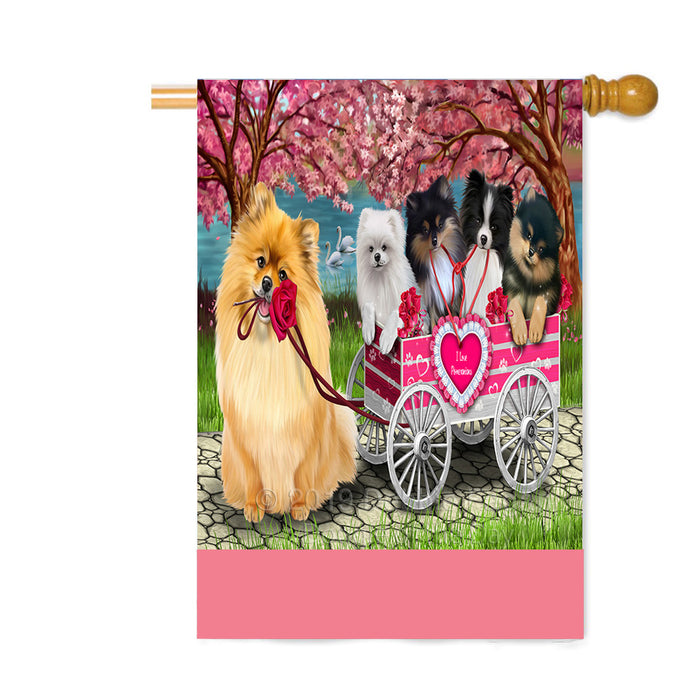 Personalized I Love Pomeranian Dogs in a Cart Custom House Flag FLG-DOTD-A62228