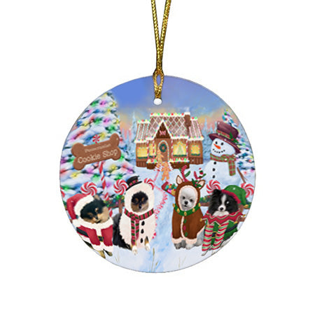 Holiday Gingerbread Cookie Shop Pomeranians Dog Round Flat Christmas Ornament RFPOR56866