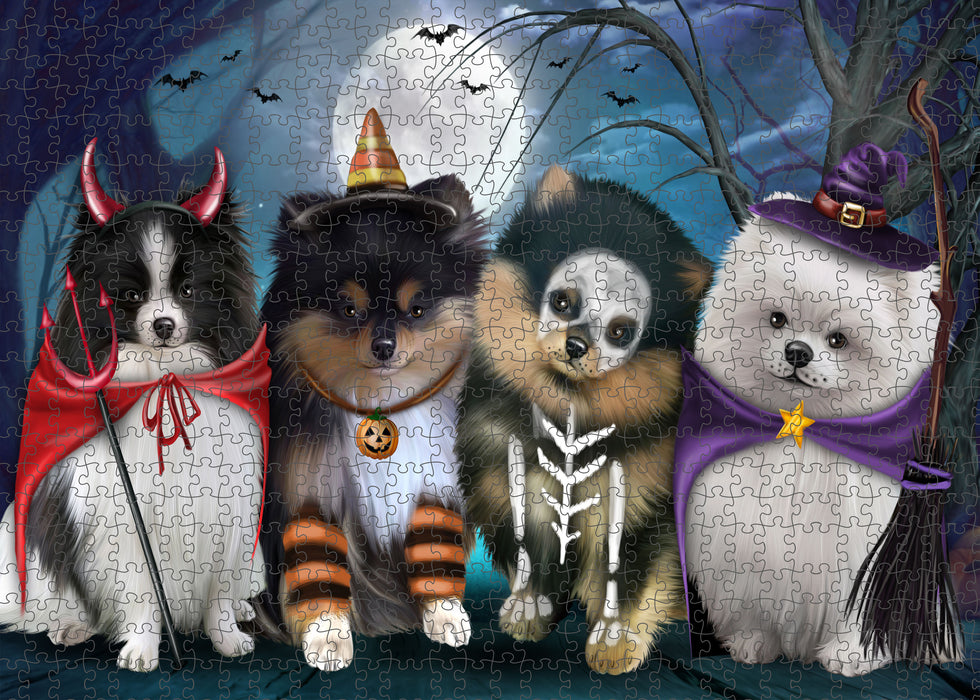 Happy Halloween Trick or Treat Pomeranian Dogs Portrait Jigsaw Puzzle for Adults Animal Interlocking Puzzle Game Unique Gift for Dog Lover's with Metal Tin Box