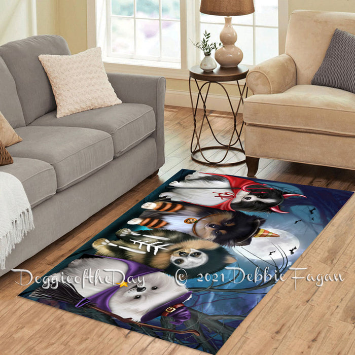Happy Halloween Trick or Treat Pomeranian Dogs Polyester Living Room Carpet Area Rug ARUG66369