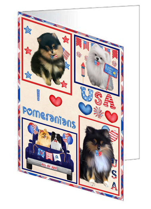 4th of July Independence Day I Love USA Pomeranian Dogs Handmade Artwork Assorted Pets Greeting Cards and Note Cards with Envelopes for All Occasions and Holiday Seasons