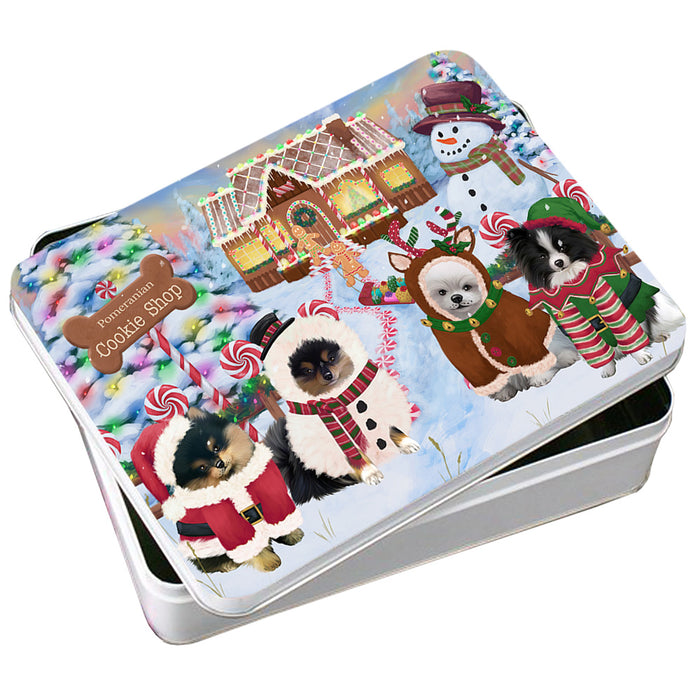 Holiday Gingerbread Cookie Shop Pomeranians Dog Photo Storage Tin PITN56453