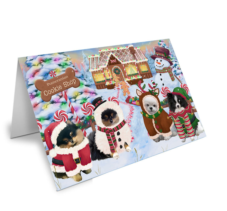 Holiday Gingerbread Cookie Shop Pomeranians Dog Handmade Artwork Assorted Pets Greeting Cards and Note Cards with Envelopes for All Occasions and Holiday Seasons GCD74045