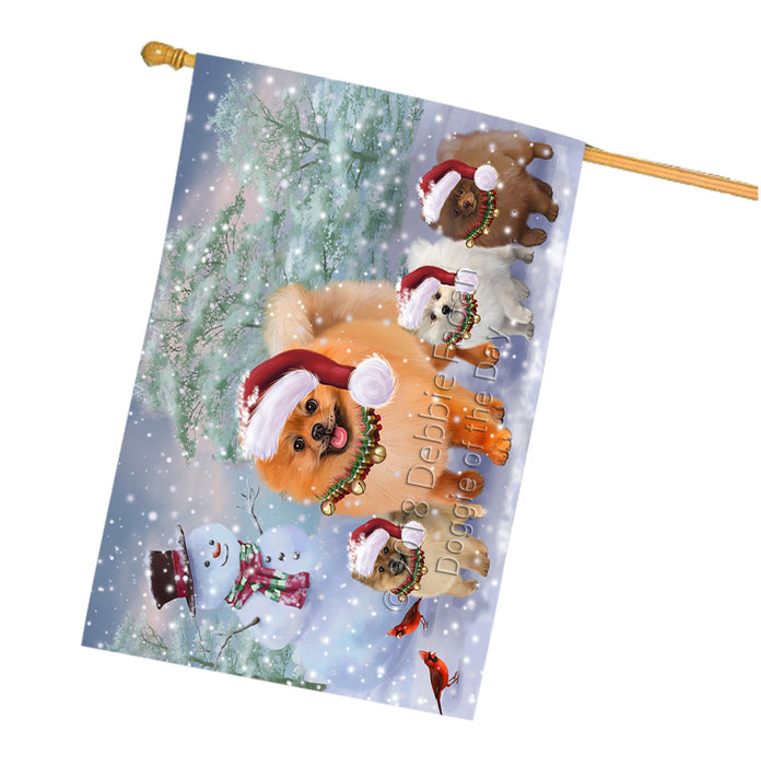 Christmas Running Family Pomeranian Dogs House Flag FLG65159