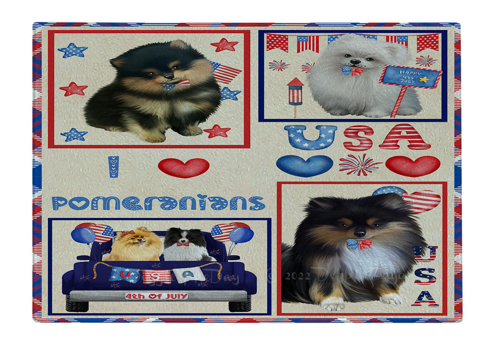 4th of July Independence Day I Love USA Pomeranian Dogs Cutting Board - For Kitchen - Scratch & Stain Resistant - Designed To Stay In Place - Easy To Clean By Hand - Perfect for Chopping Meats, Vegetables