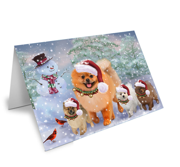 Christmas Running Family Pomeranian Dogs Handmade Artwork Assorted Pets Greeting Cards and Note Cards with Envelopes for All Occasions and Holiday Seasons GCD75299