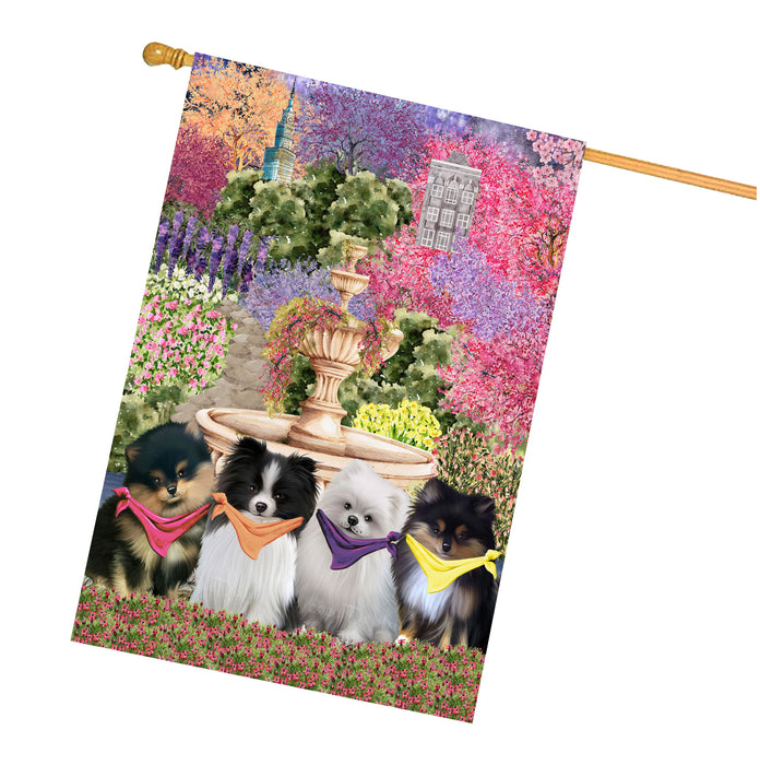 Pomeranian Dogs House Flag: Explore a Variety of Designs, Weather Resistant, Double-Sided, Custom, Personalized, Home Outdoor Yard Decor for Dog and Pet Lovers