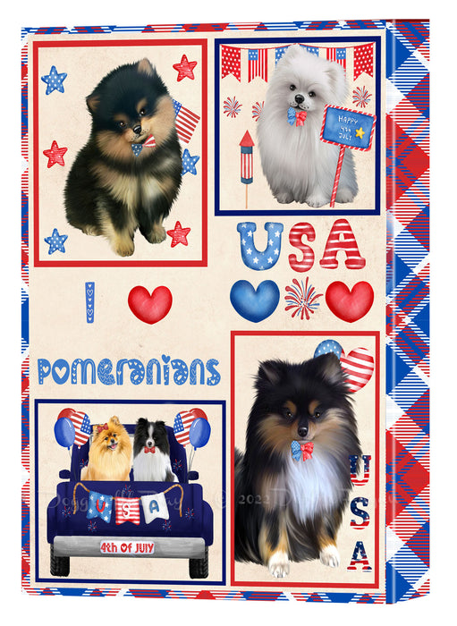 4th of July Independence Day I Love USA Pomeranian Dogs Canvas Wall Art - Premium Quality Ready to Hang Room Decor Wall Art Canvas - Unique Animal Printed Digital Painting for Decoration
