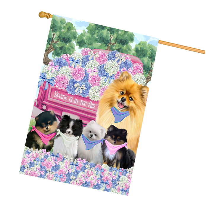 Pomeranian Dogs House Flag: Explore a Variety of Personalized Designs, Double-Sided, Weather Resistant, Custom, Home Outside Yard Decor for Dog and Pet Lovers
