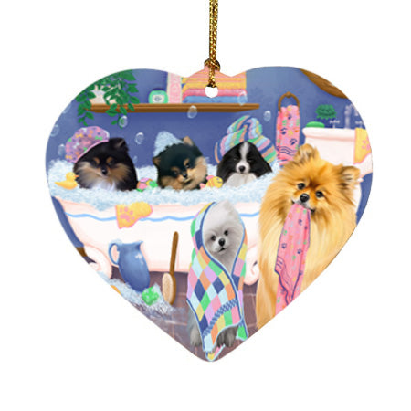 Rub A Dub Dogs In A Tub Pomeranians Dog Heart Christmas Ornament HPOR57165