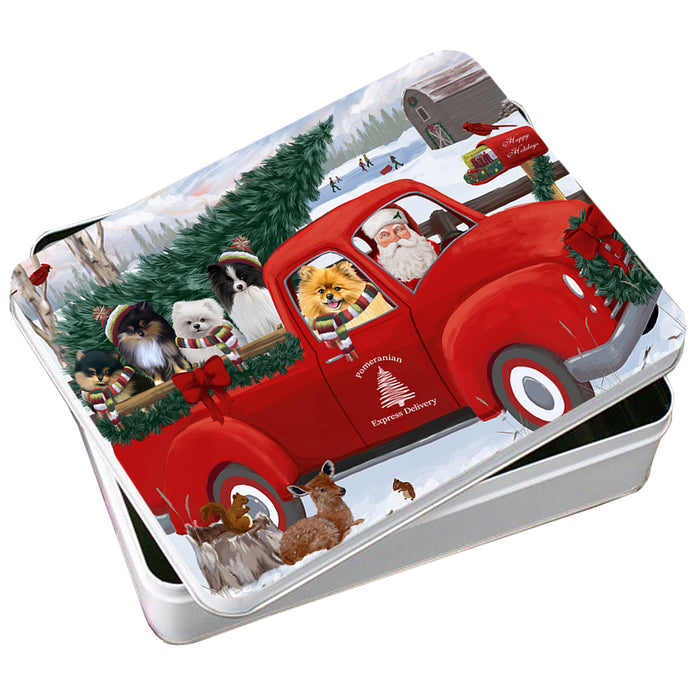 Christmas Santa Express Delivery Pomeranians Dog Family Photo Storage Tin PITN54998