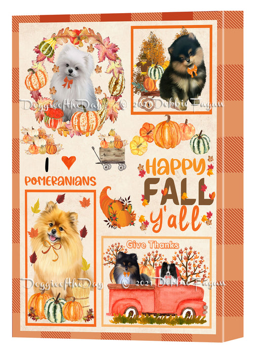 Happy Fall Y'all Pumpkin Pomeranian Dogs Canvas Wall Art - Premium Quality Ready to Hang Room Decor Wall Art Canvas - Unique Animal Printed Digital Painting for Decoration