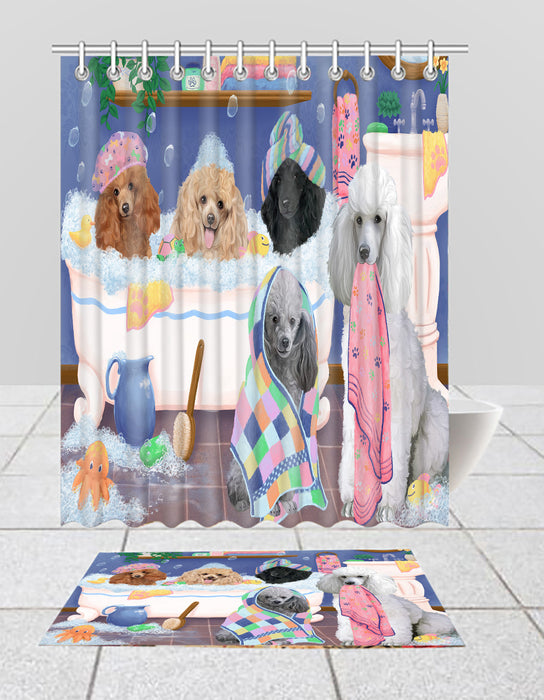 Rub A Dub Dogs In A Tub Poodle Dogs Bath Mat and Shower Curtain Combo