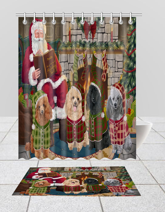Christmas Cozy Holiday Fire Tails Poodle Dogs Bath Mat and Shower Curtain Combo