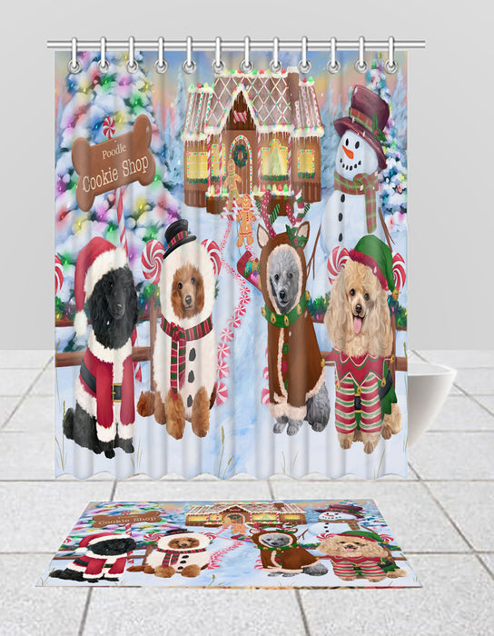 Holiday Gingerbread Cookie Poodle Dogs  Bath Mat and Shower Curtain Combo