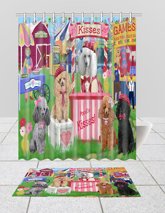 Carnival Kissing Booth Poodle Dogs  Bath Mat and Shower Curtain Combo