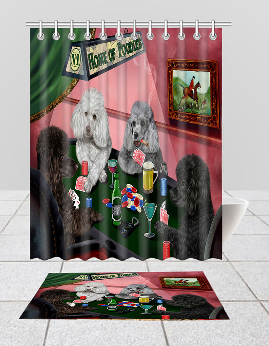 Home of  Poodle Dogs Playing Poker Bath Mat and Shower Curtain Combo
