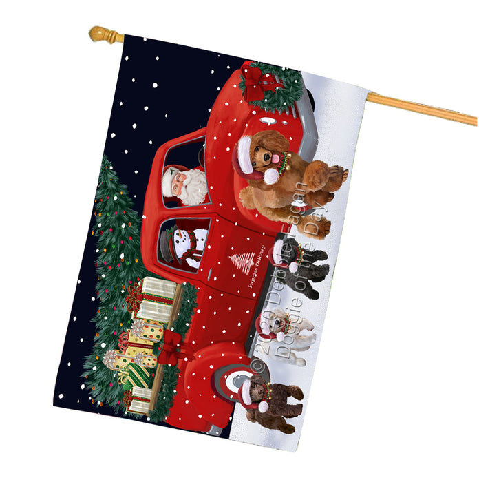 Christmas Express Delivery Red Truck Running Poodle Dogs House Flag FLG66541