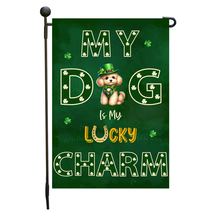 St. Patrick's Day Poodle Irish Dog Garden Flags with Lucky Charm Design - Double Sided Yard Garden Festival Decorative Gift - Holiday Dogs Flag Decor 12 1/2"w x 18"h