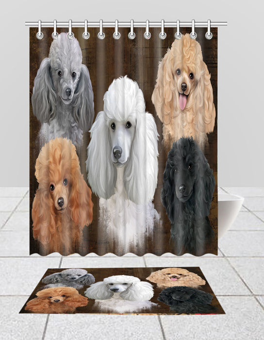 Rustic Poodle Dogs  Bath Mat and Shower Curtain Combo
