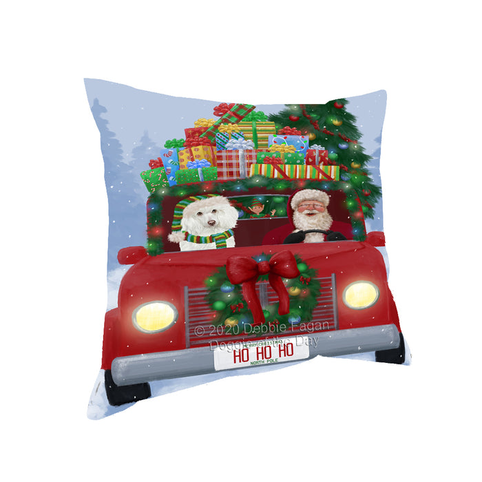 Christmas Honk Honk Red Truck Here Comes with Santa and Poodle Dog Pillow PIL86512