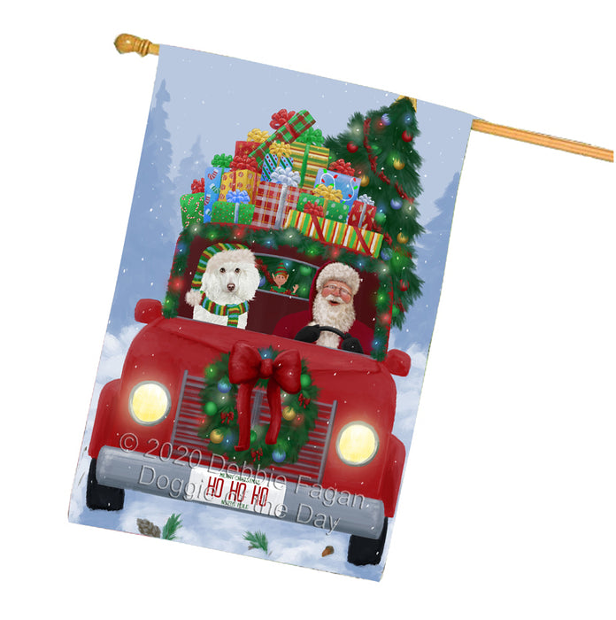 Christmas Honk Honk Red Truck Here Comes with Santa and Poodle Dog House Flag FLG66629